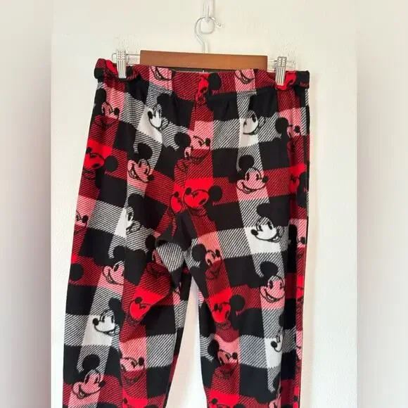 Disney‎ Mickey Mouse Med Red Black Plaid Lounge Pajama Pants Travel Vacation - Picture 5 of 7